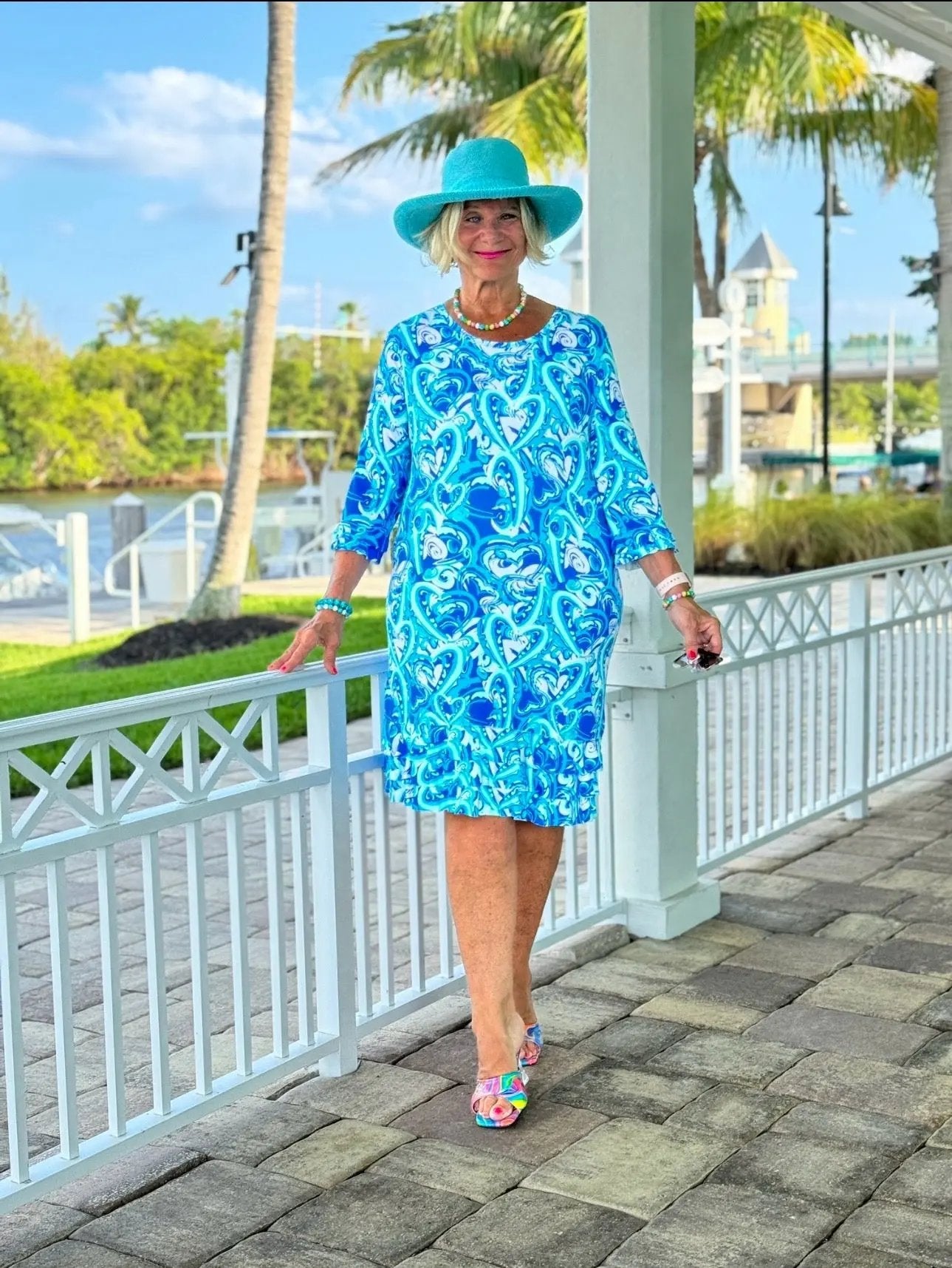 BLUE DREAMING HEARTS RUFFLE SLEEVE DRESS