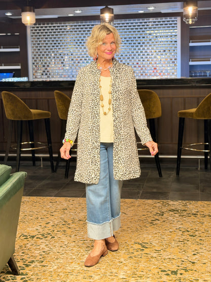 LULU-B CHEETAH WINTER WHITE ROUGED CARDIGAN