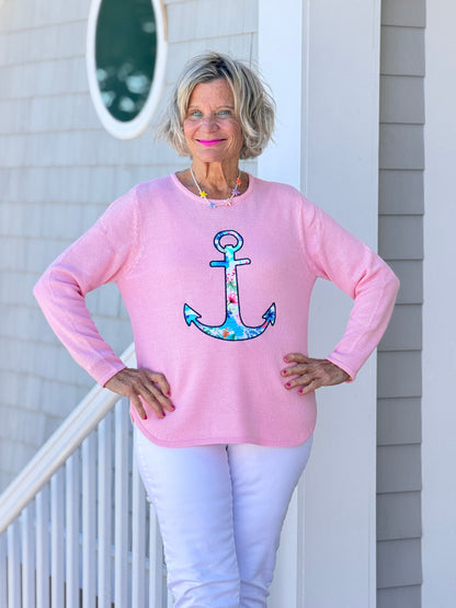 BEACH CLUB PINK ANCHOR SWEATER