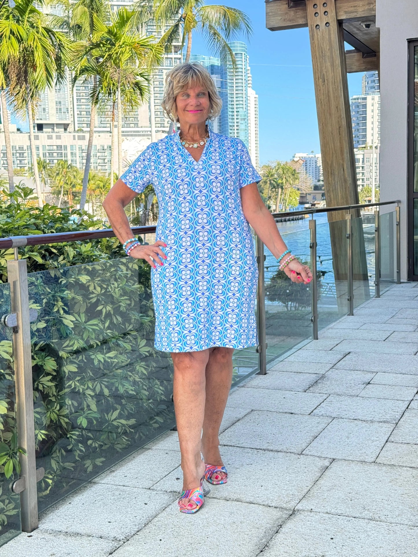 LULU B COASTAL BLOOM SHORT SLEEVE DRESS