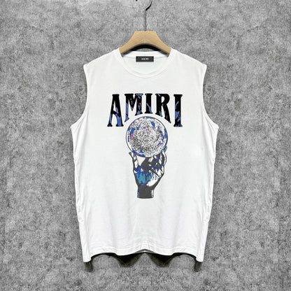 Amiri tank top colorful hand rest planet print