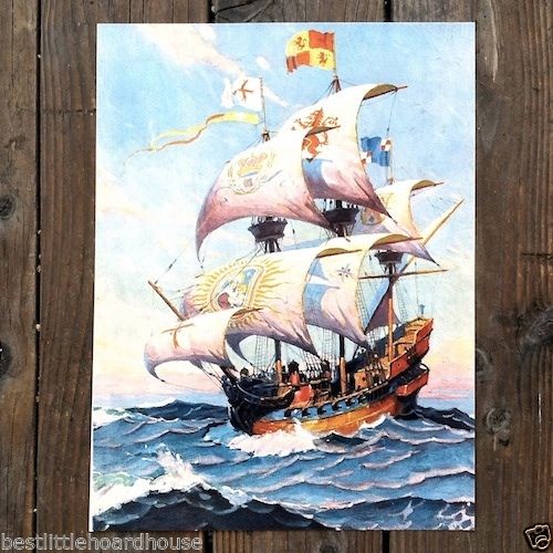 SHIPS AT SEA Sailing Ship Lithograph Prints 1929