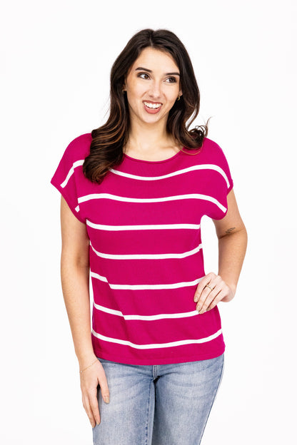 Doing It For Me Women's Striped Short Sleeve Sweater