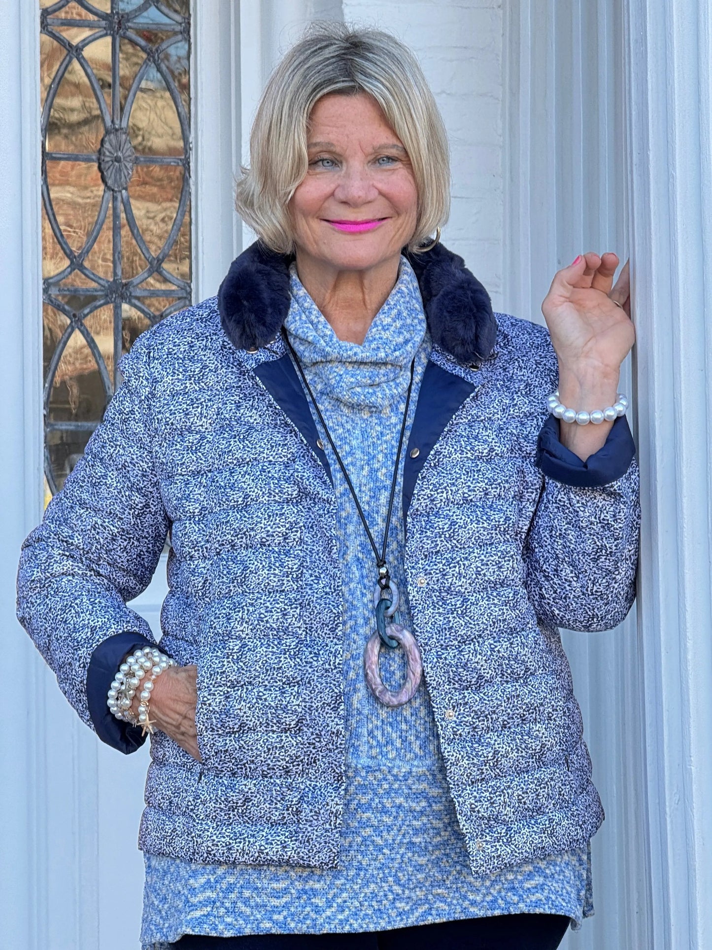 LULU-B AUBREY NAVY FAUX FUR JACKET
