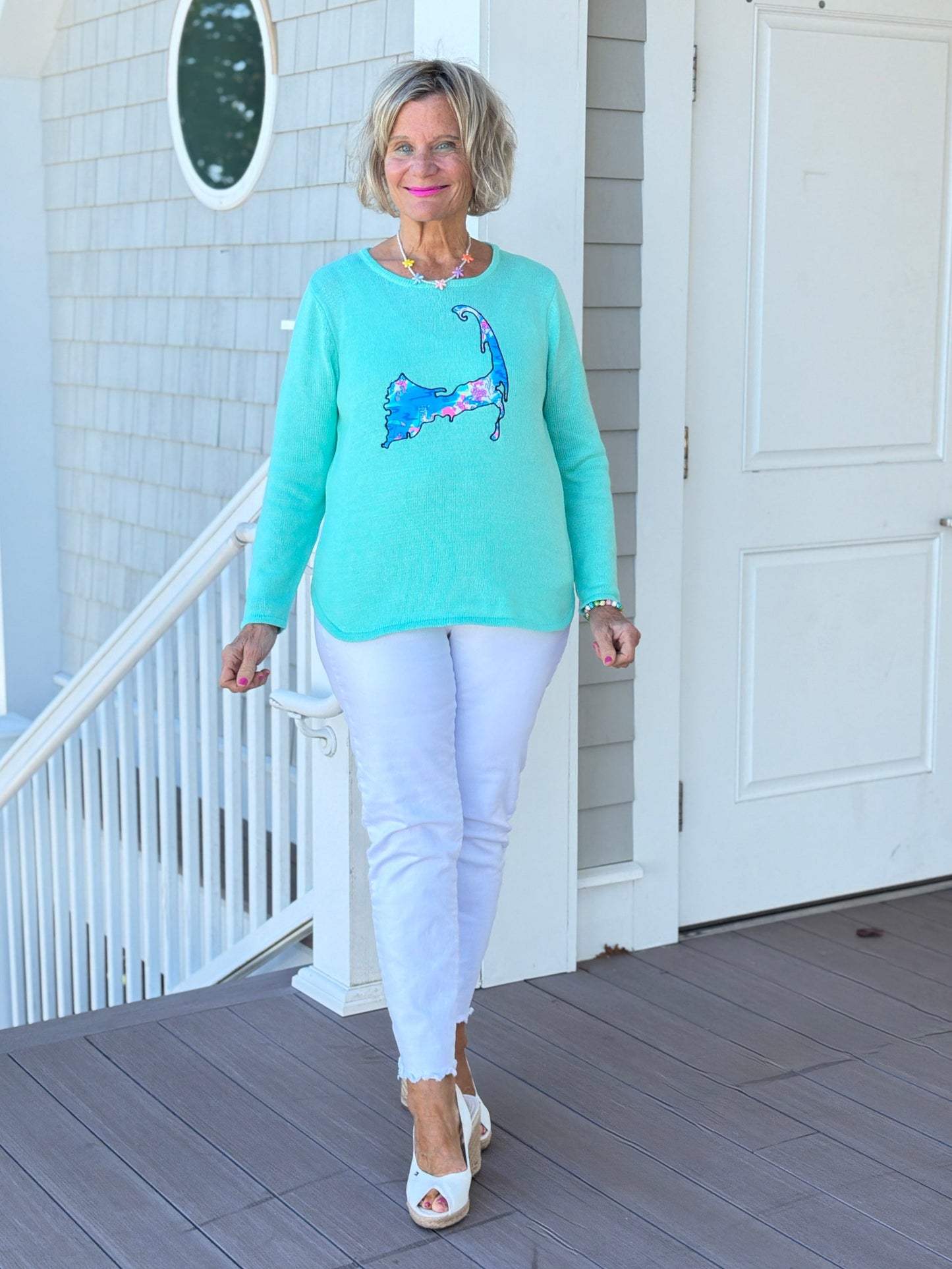 BEACH CLUB SEAFOAM CAPE COD MAP SWEATER