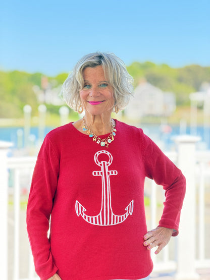 DOCKSIDE RED NAUTICAL STRIPE ANCHOR