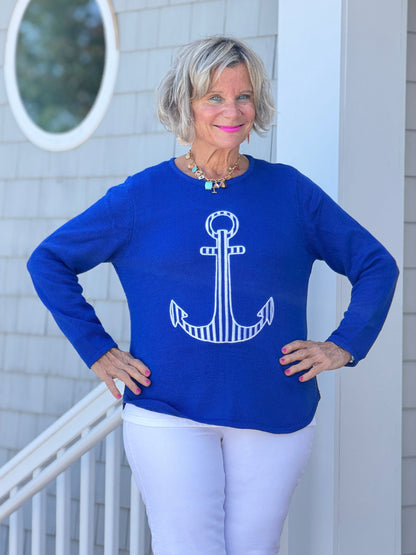 DOCKSIDE NAUTICAL COBALT STRIPE ANCHOR SWEATER