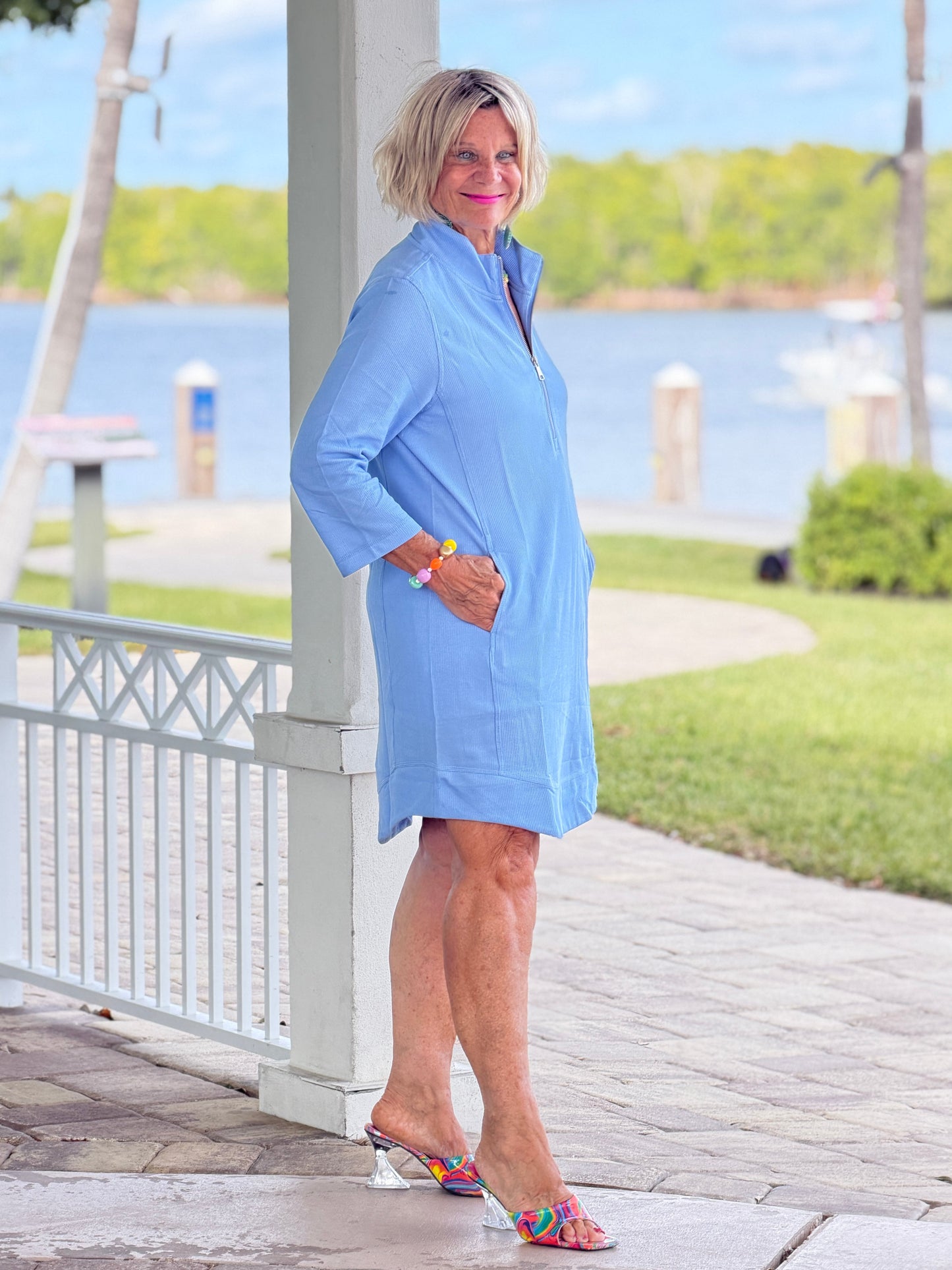 Lulu-b Perri Textured Half Zipper Dress