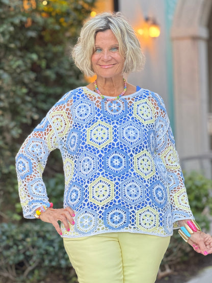 Azure Hexagon Crochet Sweater
