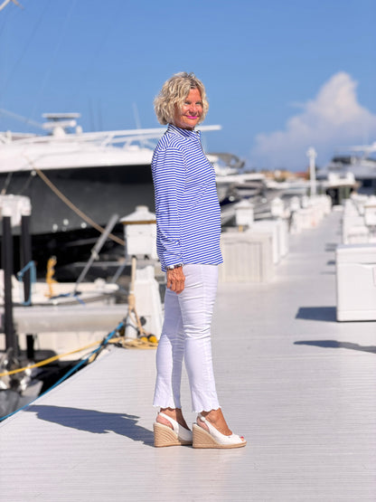 HARBOR BLUE STRIPED HALF ZIPPER TOP