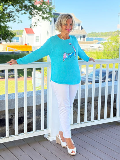 BEACH CLUB AQUA CAPE COD MAP SWEATER