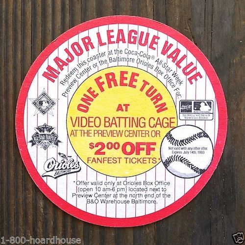 COCA-COLA All-Star ORIOLES Coke Drink Coasters 1993