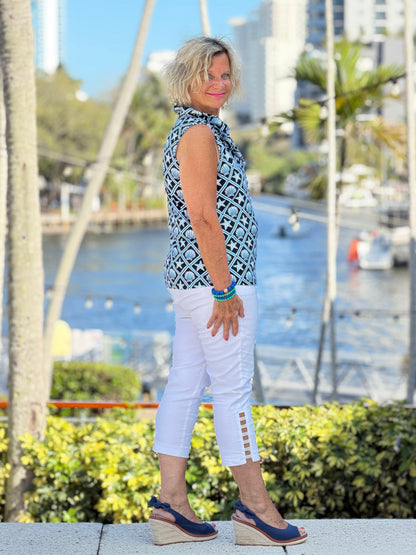 LULU B OCEAN TREASURES SLEEVELESS RUFFLE TOP
