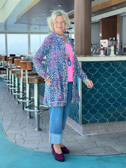 LULU-B SHADES OF ROYAL ROUGED CARDIGAN