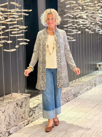 LULU-B CHEETAH WINTER WHITE ROUGED CARDIGAN