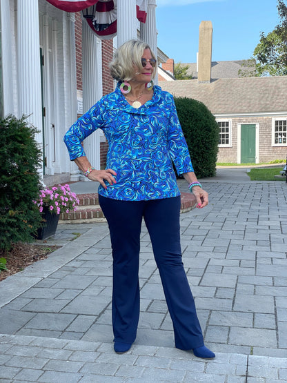 FANTASTIA BLUE RUFFLE SLEEVE TOP
