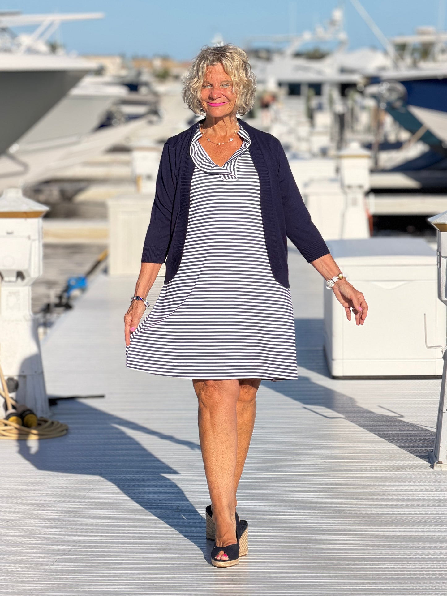 DOCKSIDE NAVY SLEEVELESS RUFFLE DRESS