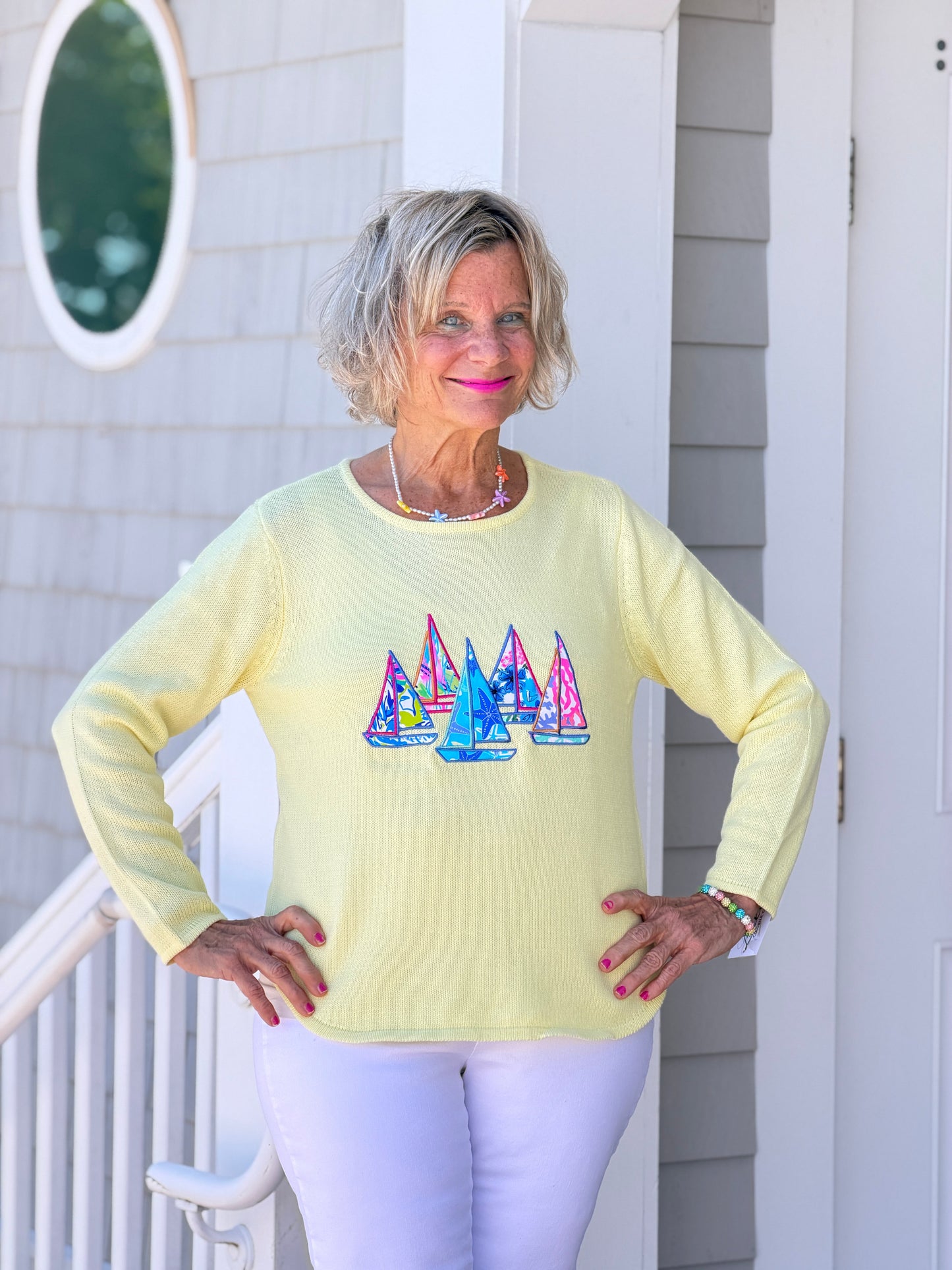 BEACH CLUB YELLOW SAILBOAT SWEATER