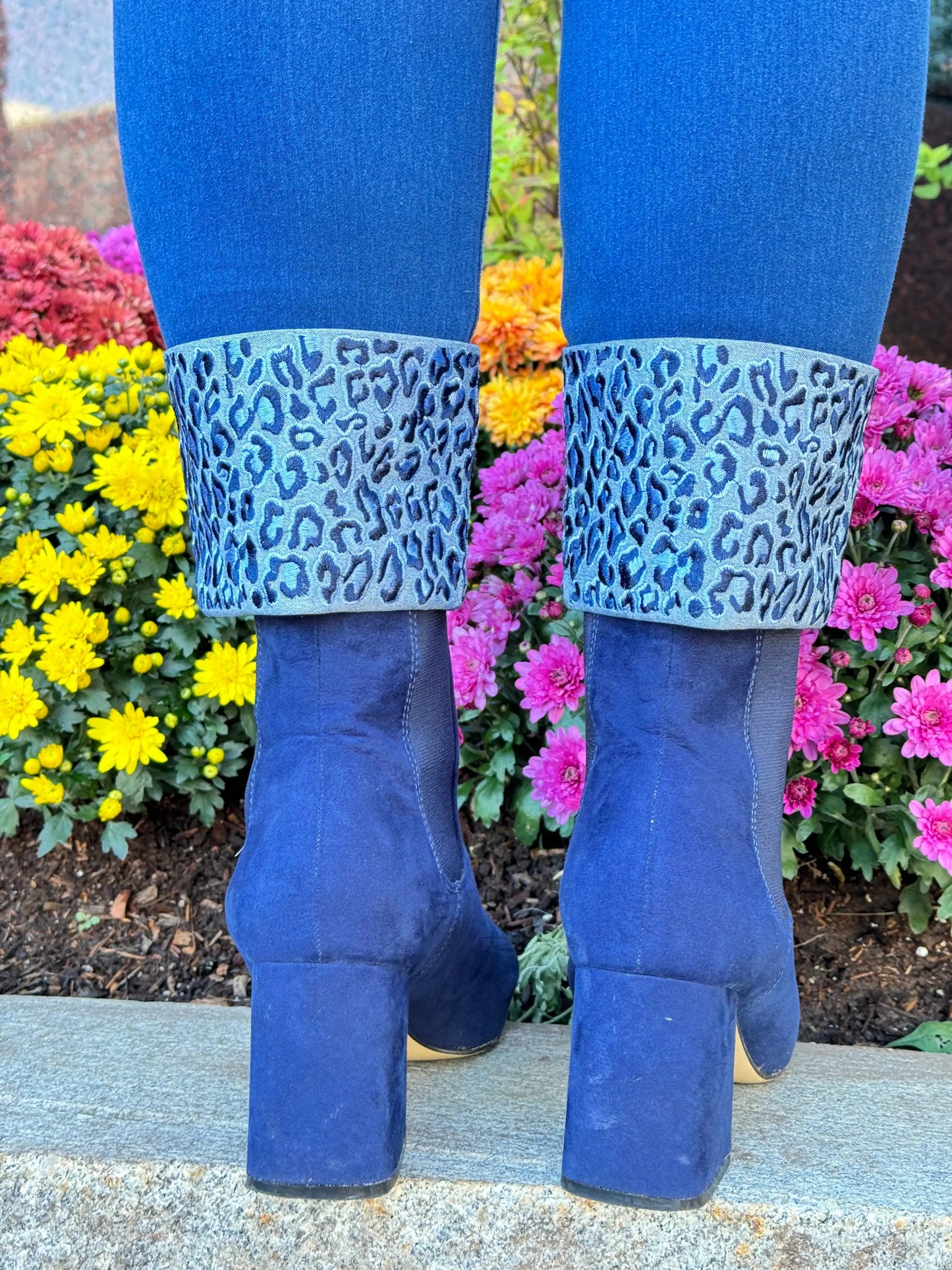 LULU-B NAVY LEOPARD CUFF JEANS