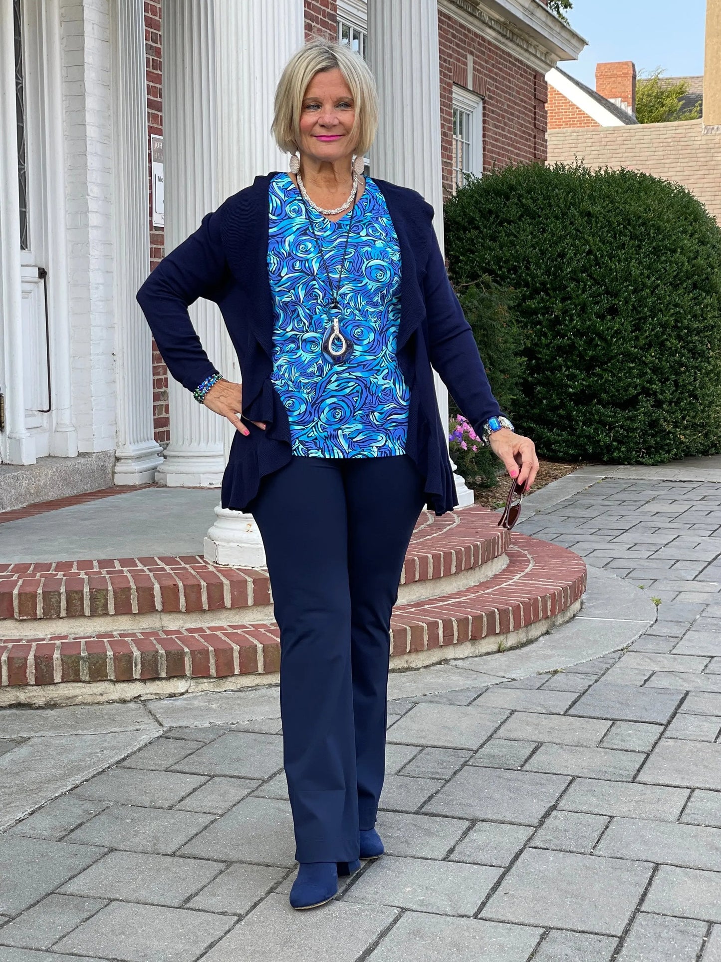 FANTASIA  BLUE V NECK TOP