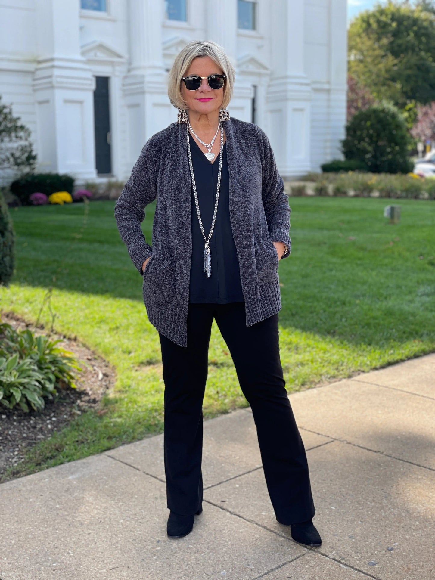 LULU-B CHARCOAL CHENILLE CARDIGAN