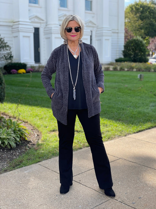 LULU-B CHARCOAL CHENILLE CARDIGAN