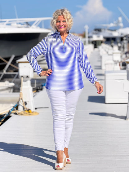 HARBOR BLUE STRIPED HALF ZIPPER TOP