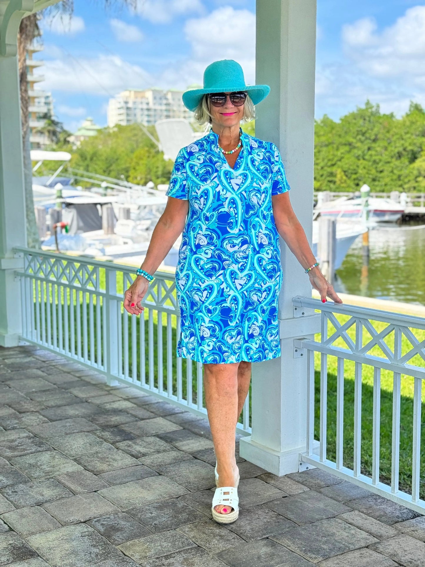 BLUE DREAMING HEARTS SHORT SLEEVE DRESS