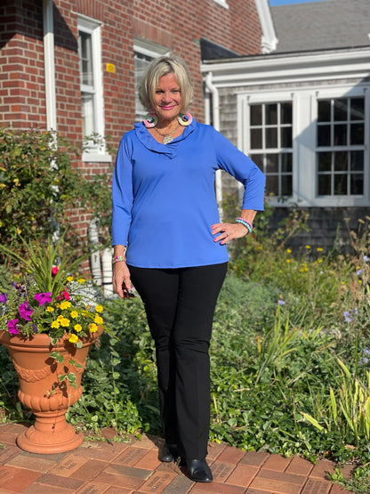 LULU-B BLUE SOLID RUFFLE TOP