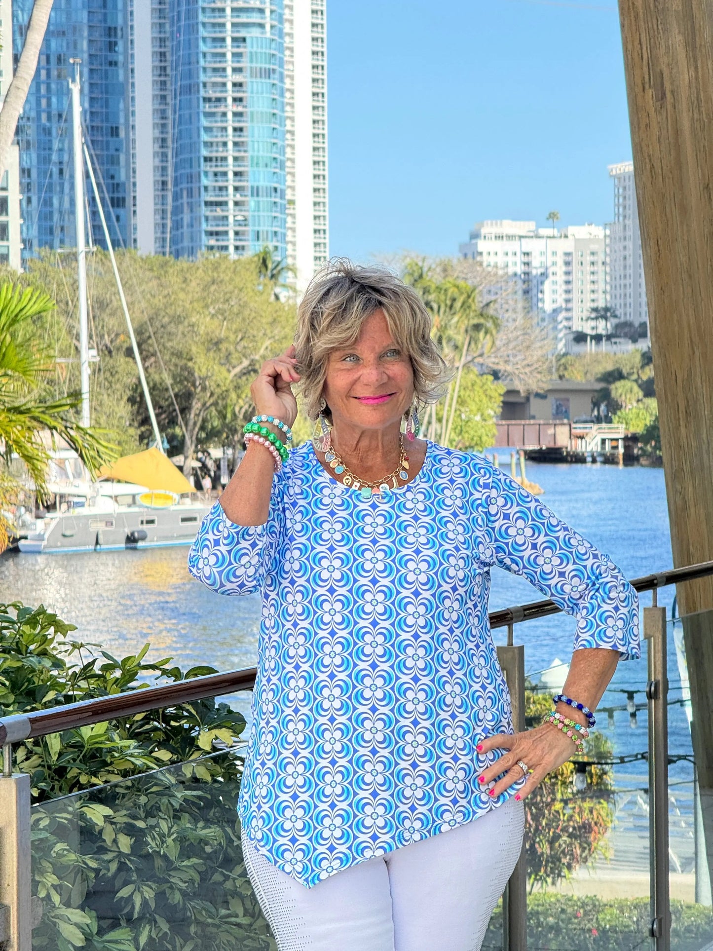 LULU B COASTAL BLOOM ASYMMETRIC TOP