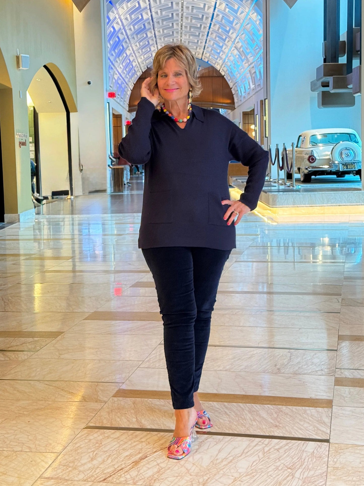 LULU-B 2 POCKET CASHMERE NAVY SWEATER
