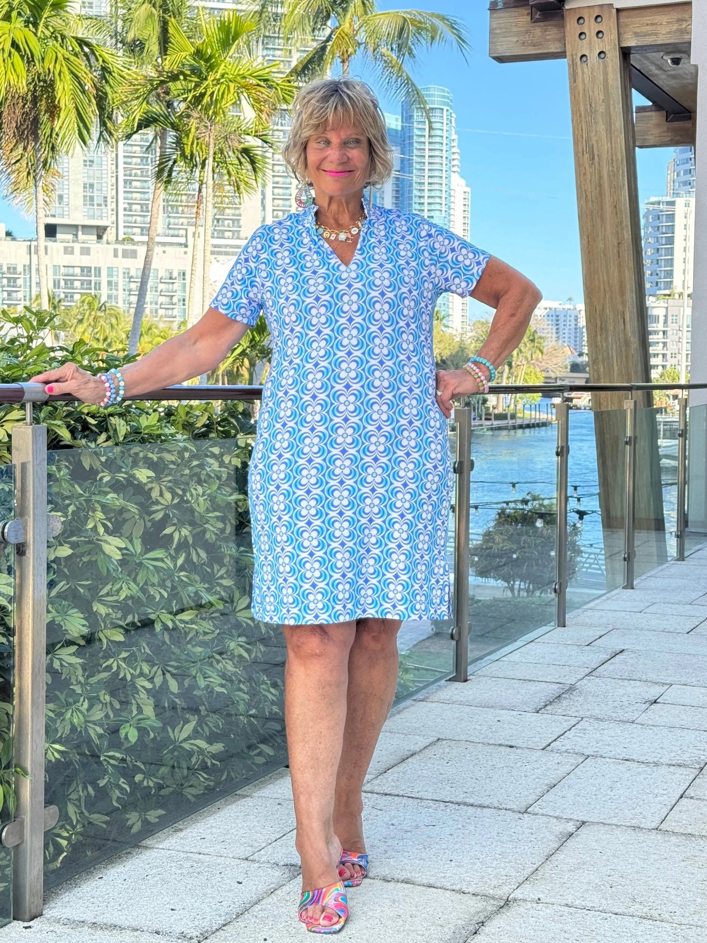 LULU B COASTAL BLOOM SHORT SLEEVE DRESS