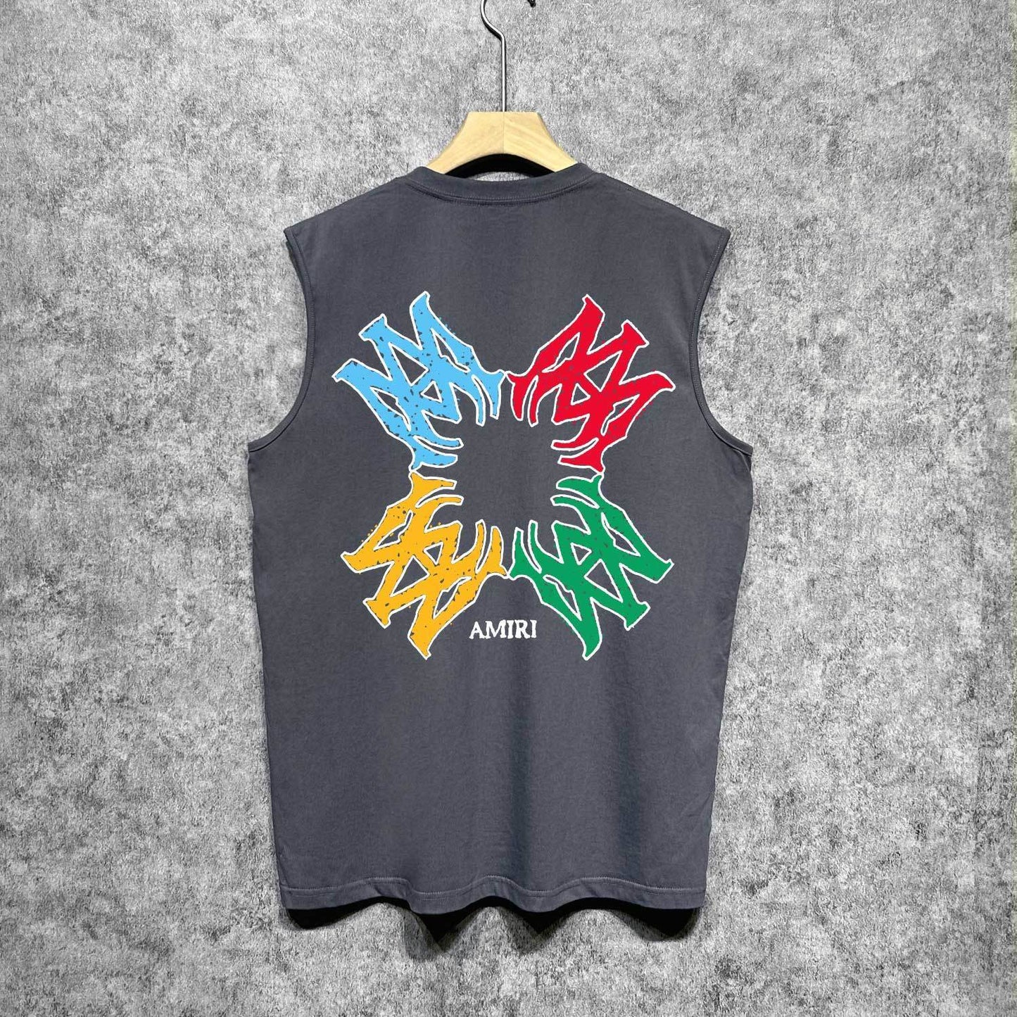 Amiri tank top color block simple logo set printing