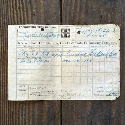 SANTA FE RAILROAD Freight Delivery Receipt 1910s