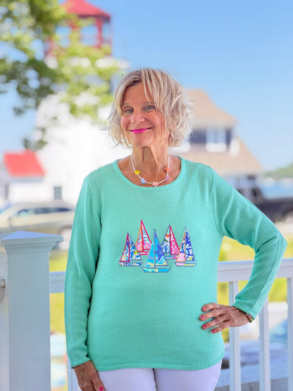 BEACH CLUB  SEAFOAM SAILBOAT SWEATER
