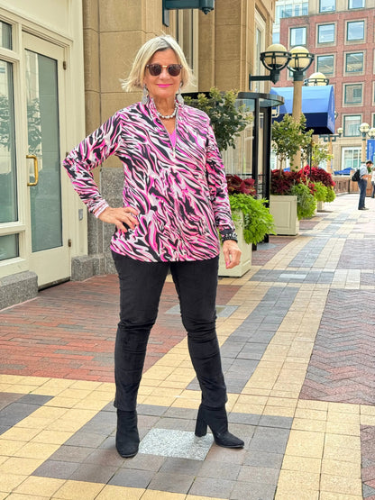 LULU-B SIZZLE PINK HALF ZIPPER TOP