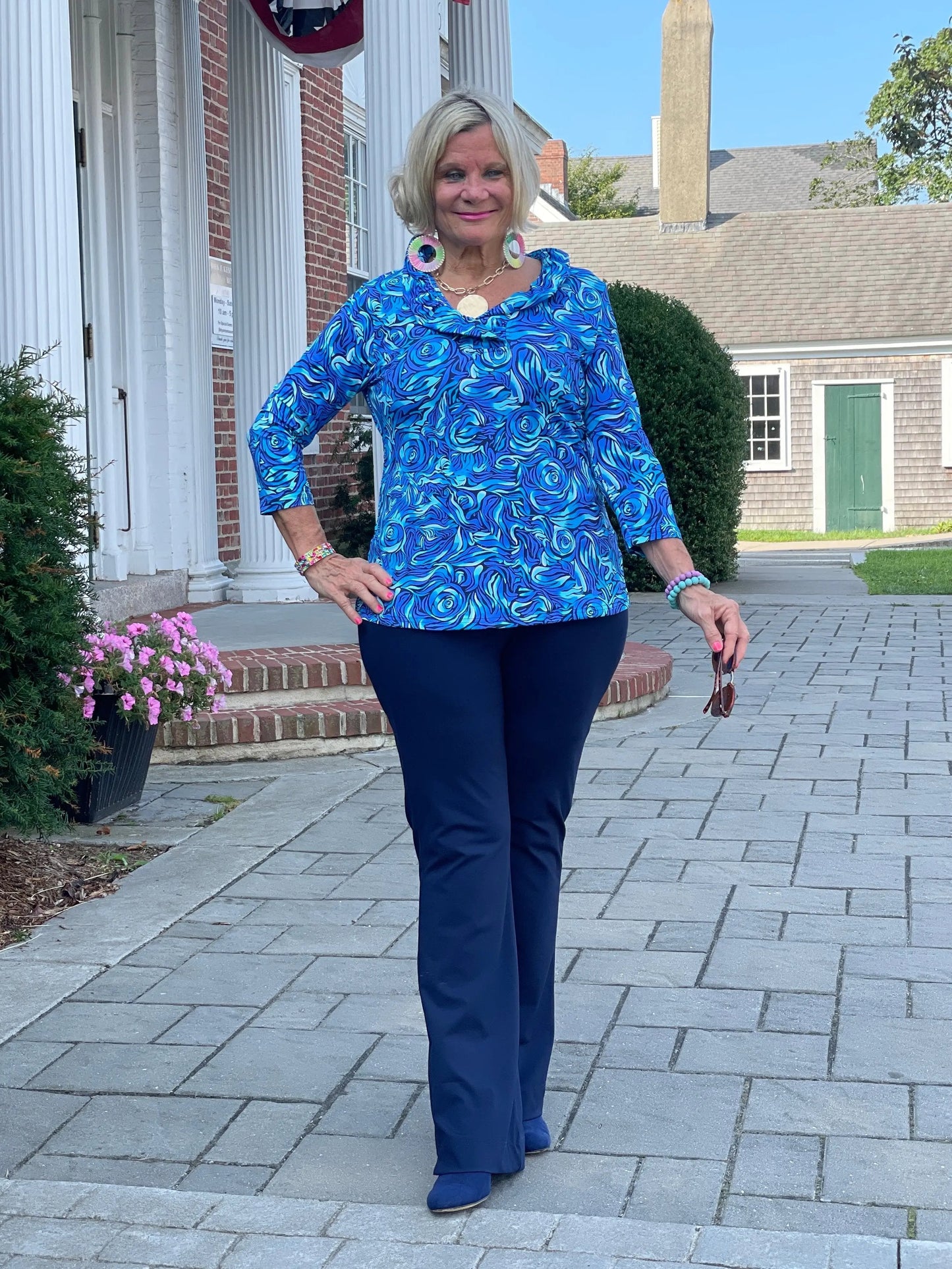 FANTASTIA BLUE RUFFLE SLEEVE TOP