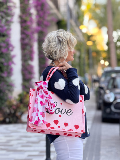 LOVE Message Heart Printed Tote Bag