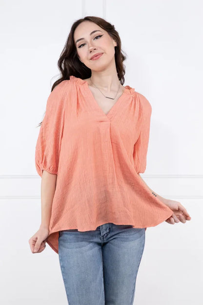 Change Their Minds Textured Hi-Lo Short Sleeve Top