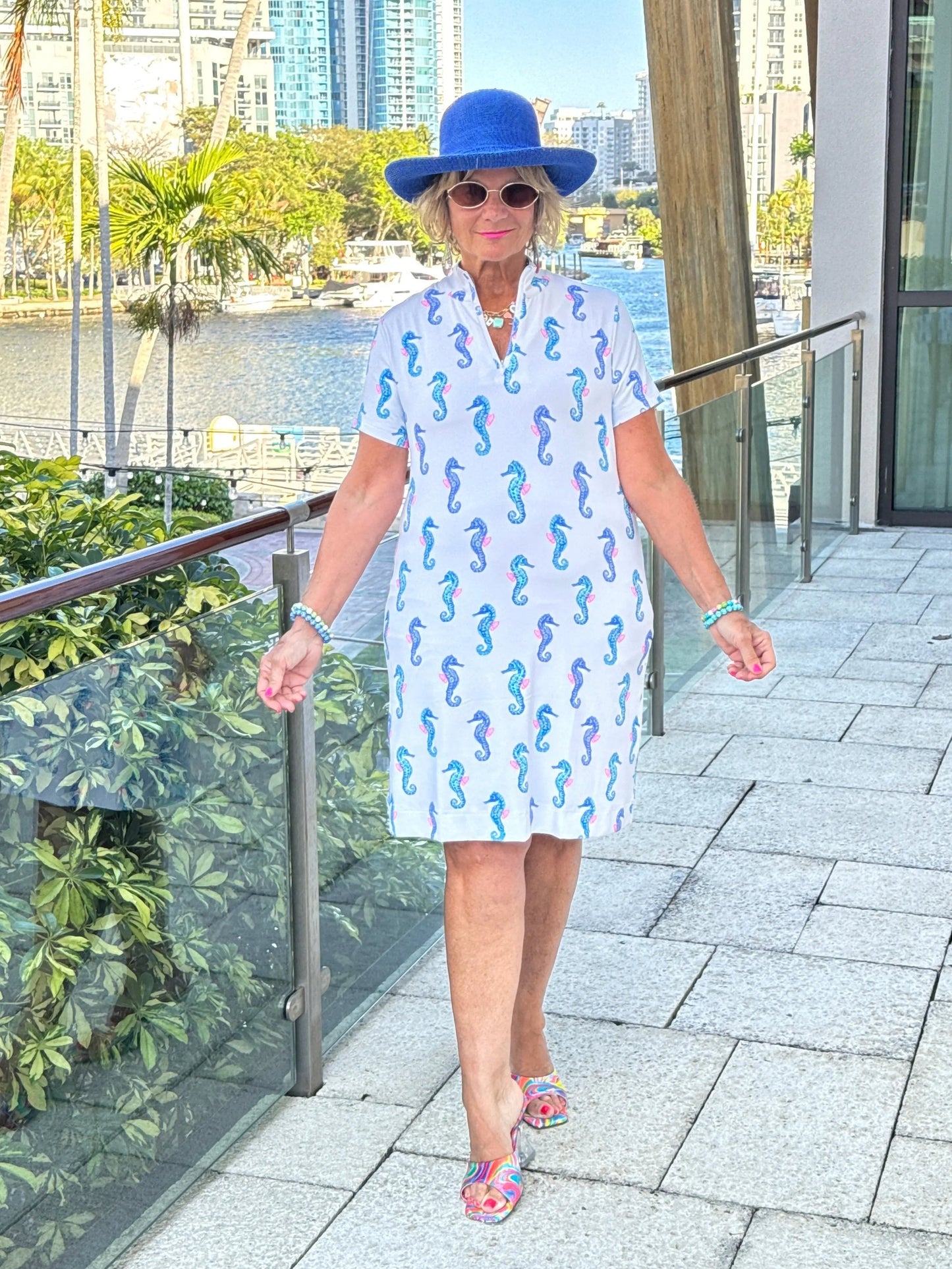 LULU B SHORELINE CHARM HALF ZIPPER SHORT SLEEVE DRESS