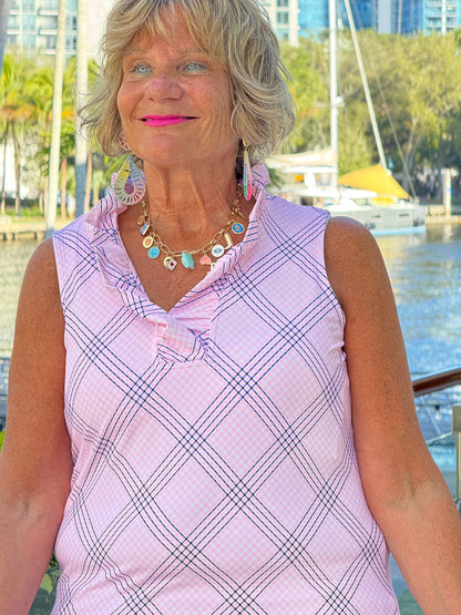 LULU B PINK CHIC SLEEVELESS RUFFLE TOP