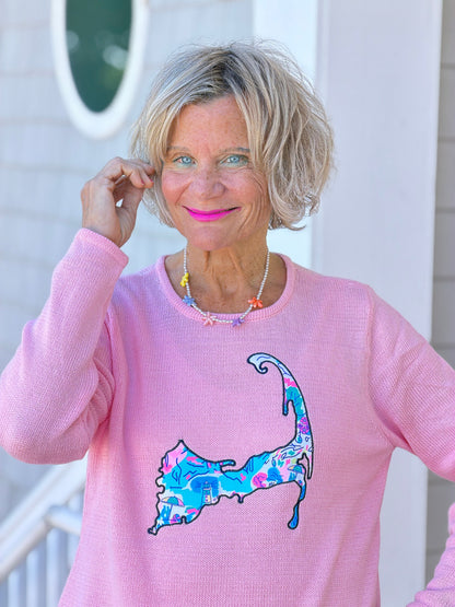 BEACH CLUB PINK CAPE COD MAP SWEATER