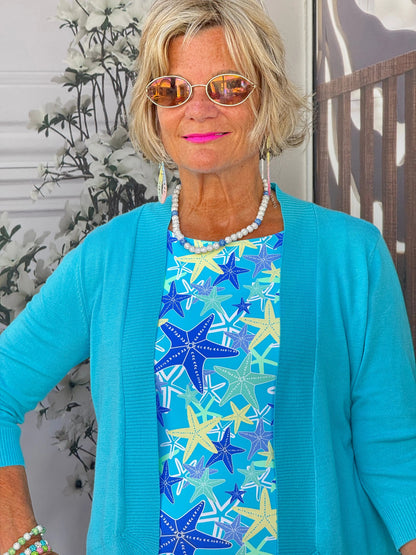 LULU B STARFISH SPLASH MIDI SHIFT MAXI DRESS