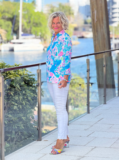 Lulu B Palm Beach COLLAR SLEEVE TOP