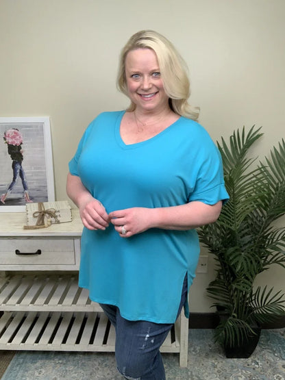 It's All Going On Women's Hi-Lo Rolled Short Sleeve Top