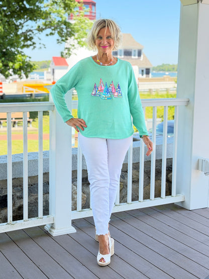 BEACH CLUB  SEAFOAM SAILBOAT SWEATER