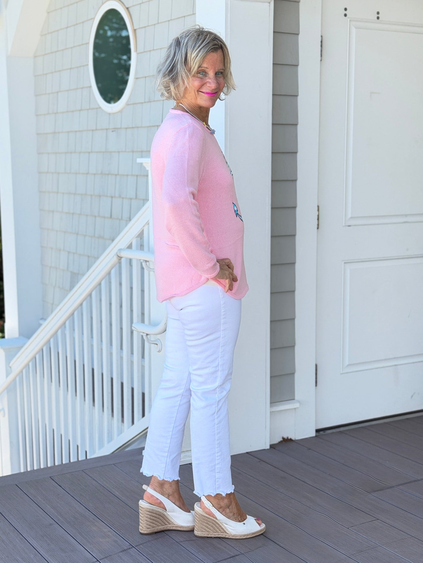 BEACH CLUB PINK ANCHOR SWEATER