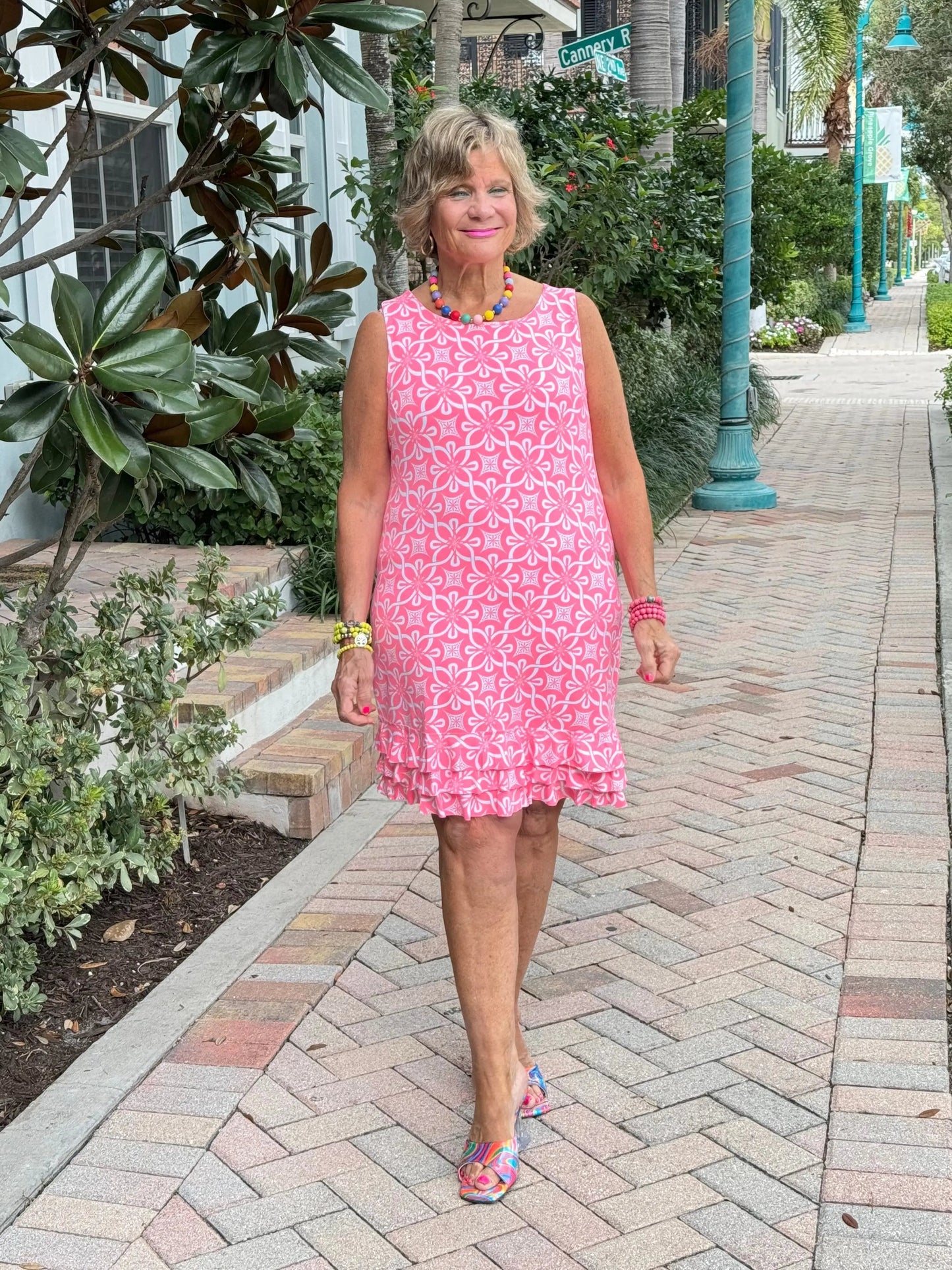 LULU-B CORAL ISLAND SHIFT RUFFLE DRESS