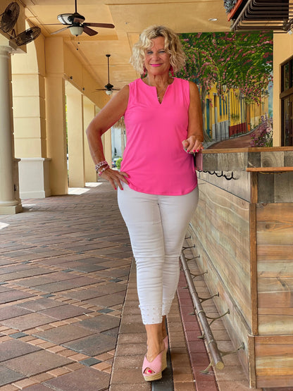 HOT PINK SLEEVELESS V-NECK