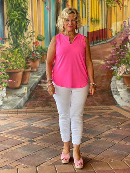 HOT PINK SLEEVELESS V-NECK